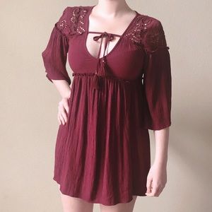 American Eagle Outfitters Burgundy Peasant Dress